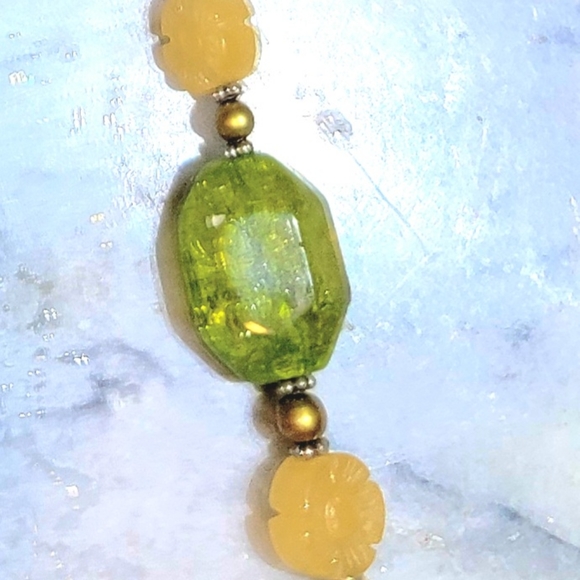 Chunky Citrine Peridot Pearl Adventurine Sterling 925 Necklace 34" - Picture 6 of 8